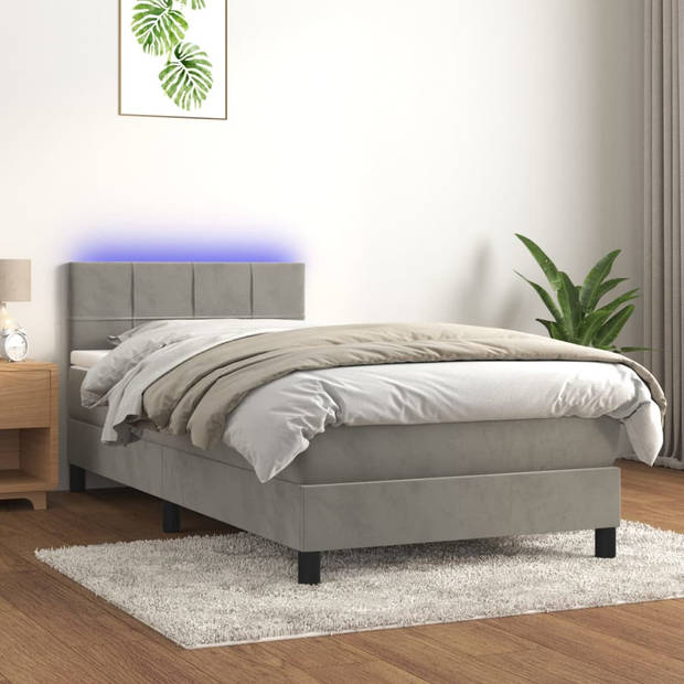 vidaXL Boxspring met matras en LED fluweel lichtgrijs 90x190 cm