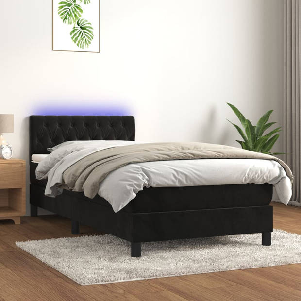 vidaXL Boxspring met matras en LED fluweel zwart 90x190 cm