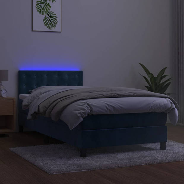 vidaXL Boxspring met matras en LED fluweel donkerblauw 80x200 cm