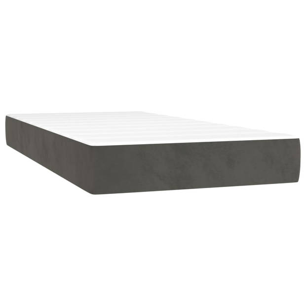 The Living Store Boxspringbed - donkergrijs - 203 x 100 x 118/128 cm - fluweel - verstelbaar hoofdbord - pocketvering