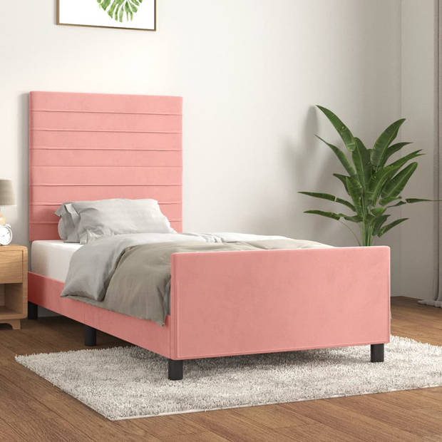 vidaXL Bedframe met hoofdeinde fluweel roze 90x200 cm