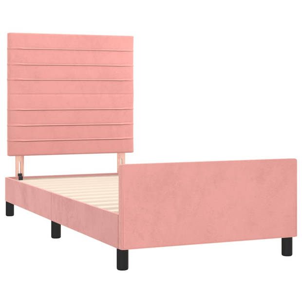 vidaXL Bedframe met hoofdeinde fluweel roze 90x200 cm