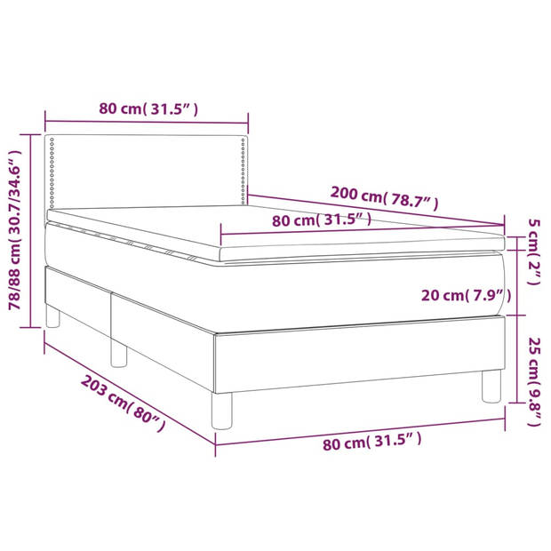 vidaXL Boxspring met matras fluweel donkergrijs 80x200 cm