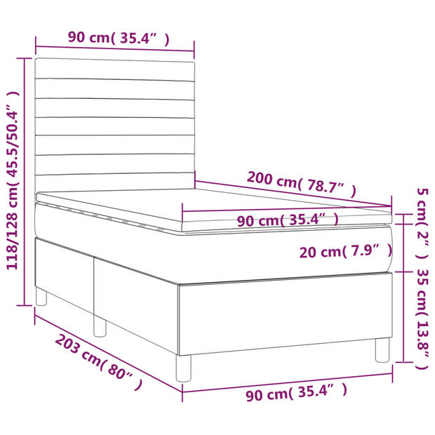 vidaXL Boxspring met matras fluweel roze 90x200 cm