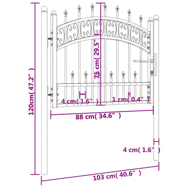 vidaXL Poort met spijlpunten 103x120 cm gepoedercoat staal zwart