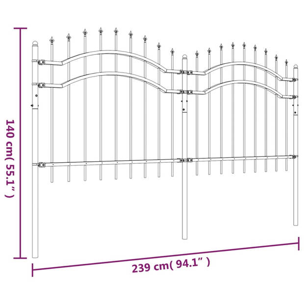 vidaXL Tuinhek met spijlpunten 140 cm gepoedercoat staal zwart