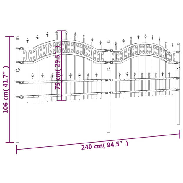 vidaXL Tuinhek met spijlpunten 115 cm gepoedercoat staal zwart