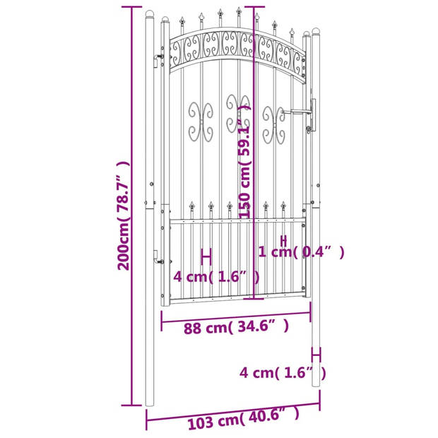 vidaXL Poort met spijlpunten 103x200 cm gepoedercoat staal zwart