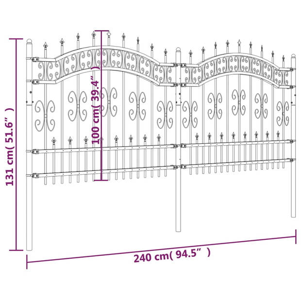 vidaXL Tuinhek met spijlpunten 140 cm gepoedercoat staal zwart