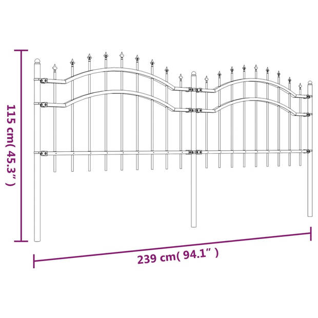 vidaXL Tuinhek met spijlpunten 115 cm gepoedercoat staal zwart