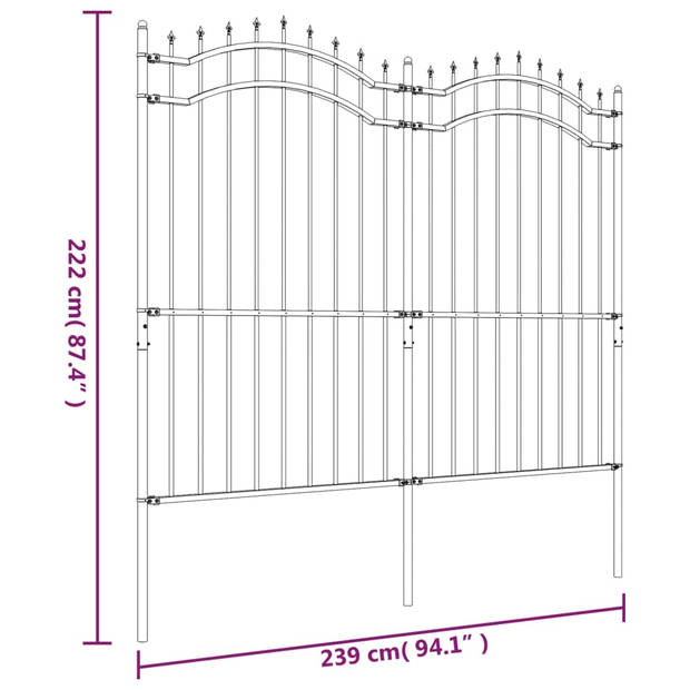 vidaXL Tuinhek met spijlpunten 222 cm gepoedercoat staal zwart