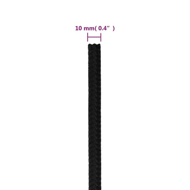 vidaXL Werktouw 10 mm 100 m polyester zwart