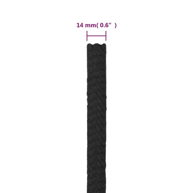 vidaXL Boottouw 14 mm 25 m polypropeen zwart