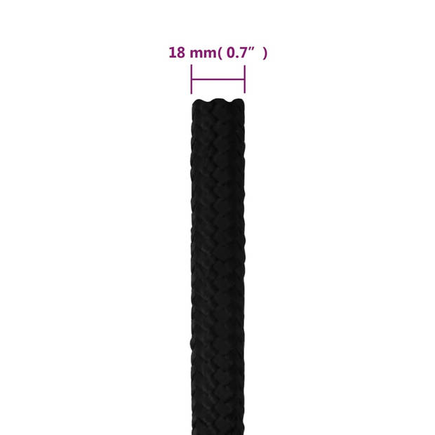 vidaXL Werktouw 18 mm 50 m polyester zwart