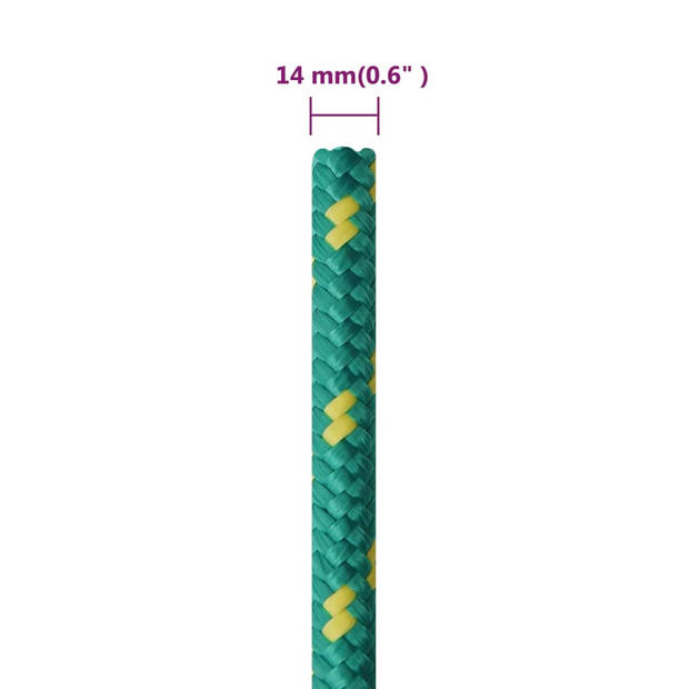 vidaXL Boottouw 14 mm 100 m polypropyleen groen