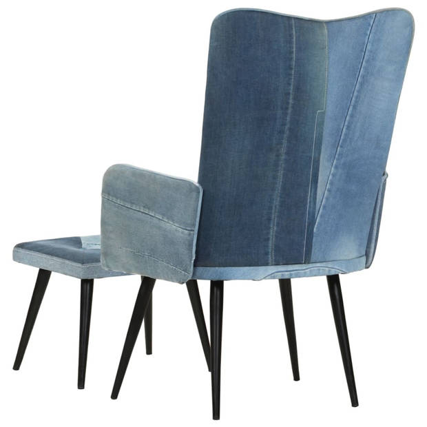 vidaXL Fauteuil met voetensteun patchwork canvas blauw denim