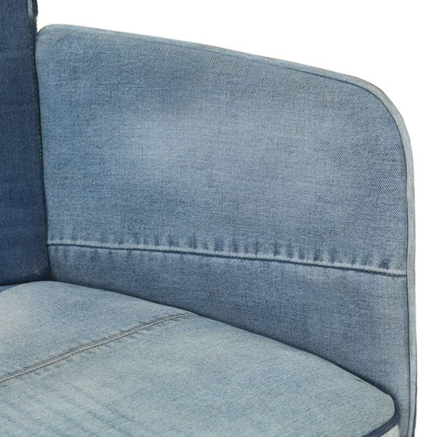 vidaXL Fauteuil met voetensteun patchwork canvas blauw denim