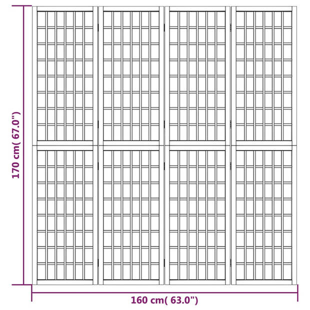 vidaXL Kamerscherm inklapbaar 4 panelen Japanse stijl 160x170 cm zwart