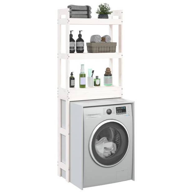 The Living Store Toiletrek - Massief grenenhout - Ruimtebesparend - Opbergoplossing - 63 x 26 x 171 cm - Wit