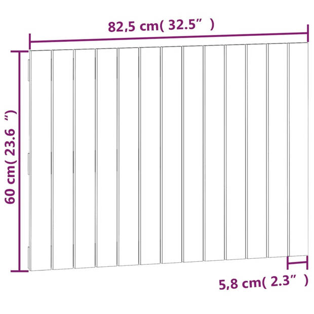 vidaXL Wandhoofdbord 82,5x3x60 cm massief grenenhout zwart