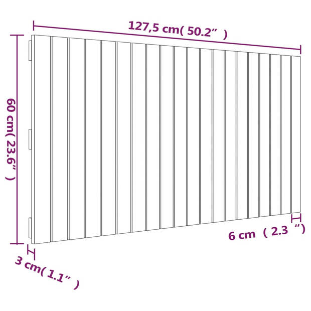 vidaXL Wandhoofdbord 127,5x3x60 cm massief grenenhout wit