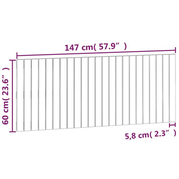 vidaXL Wandhoofdbord 147x3x60 cm massief grenenhout zwart