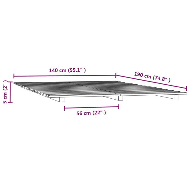 vidaXL Bedframe massief grenenhout wit 140x190 cm