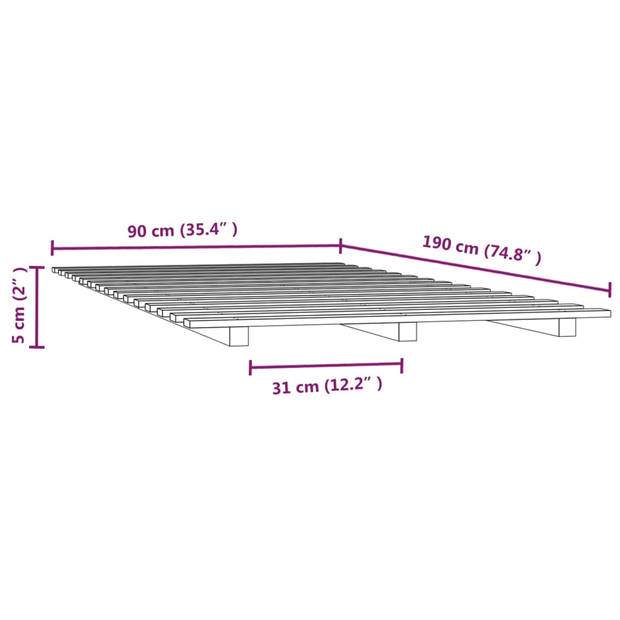 vidaXL Bedframe 90x190 cm massief grenenhout grijs