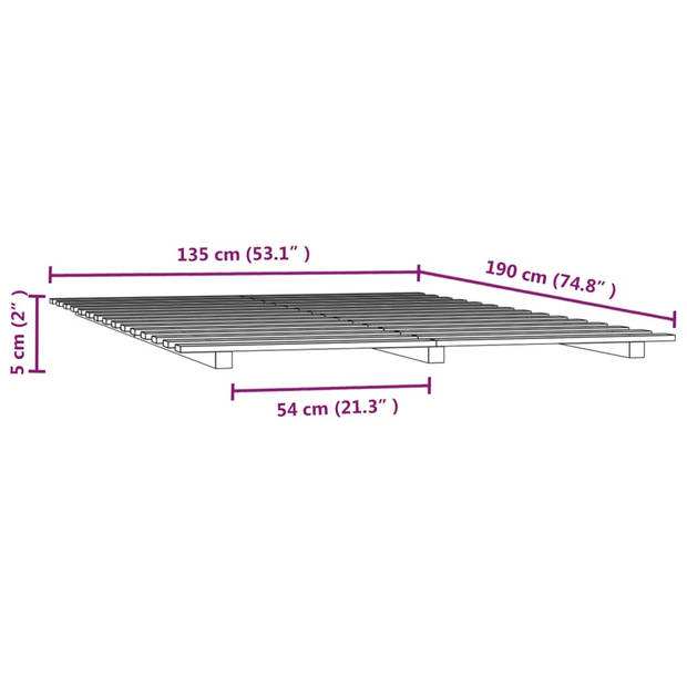 vidaXL Bedframe massief grenenhout grijs 135x190 cm