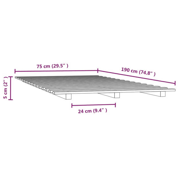 vidaXL Bedframe massief grenenhout wit 75x190 cm