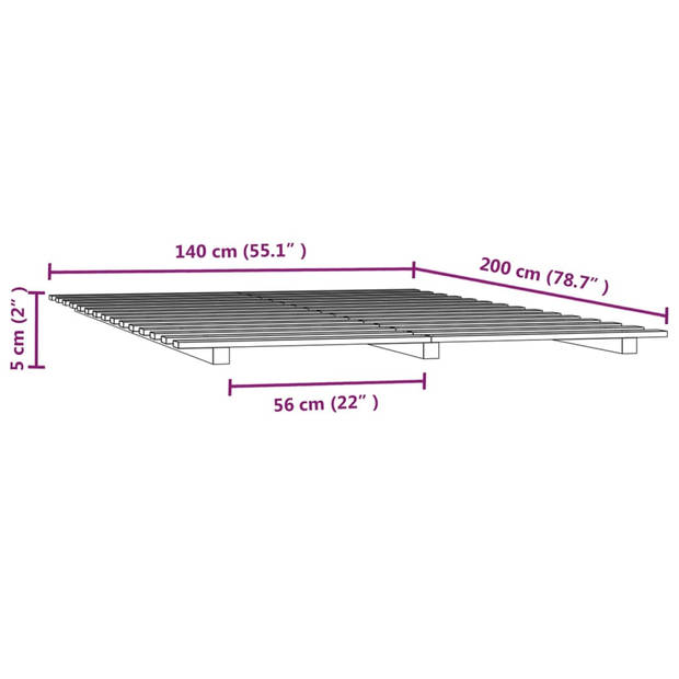 vidaXL Bedframe massief grenenhout 140x200 cm