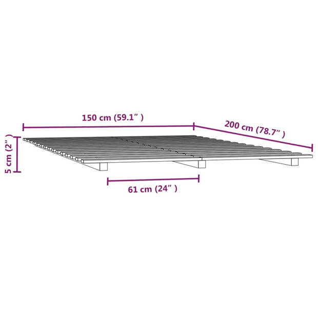 vidaXL Bedframe massief grenenhout zwart 150x200 cm