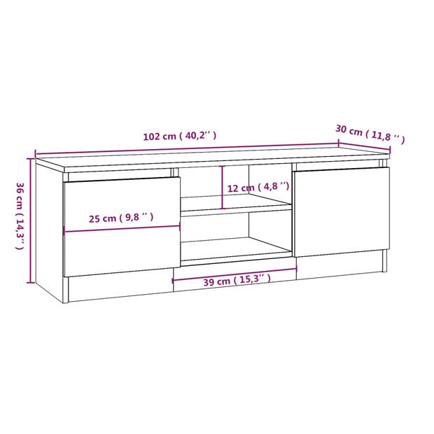 The Living Store Tv-kast Classic - Zwart - 102 x 30 x 36 cm - Stevig hout - Ruime opbergruimte