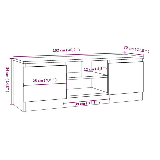 The Living Store TV-kast Classic - Deur - 102 x 30 x 36 cm - Wit bewerkt hout