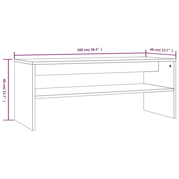 The Living Store Salontafel Bruineiken 100x40x40 cm - Duurzaam bewerkt hout - Open schap - Stevig tafelblad