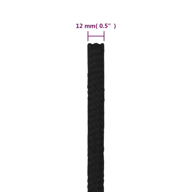 vidaXL Werktouw 12 mm 50 m polyester zwart
