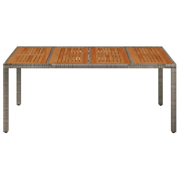 vidaXL Tuintafel met houten blad 190x90x75 cm poly rattan grijs