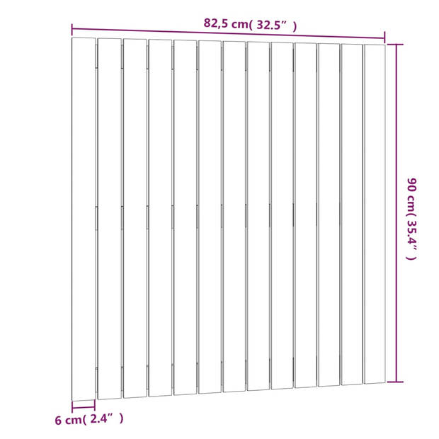 vidaXL Wandhoofdbord 82,5x3x90 cm massief grenenhout grijs