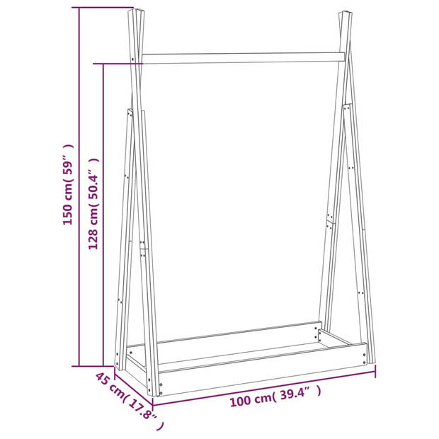 The Living Store Kledingrek Wit - Massief Grenenhout - 100 x 45 x 150 cm - Opbergruimte