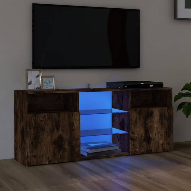 The Living Store TV-meubel Gerookt Eiken - 120x30x50 cm - LED-verlichting