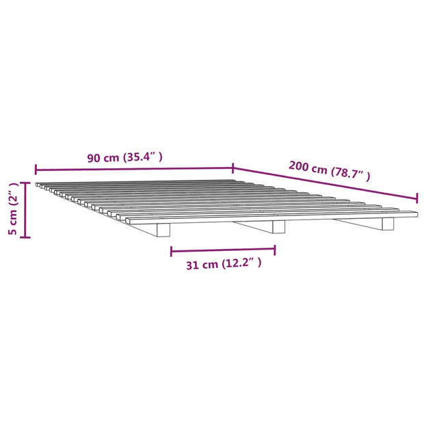 vidaXL Bedframe massief grenenhout grijs 90x200 cm