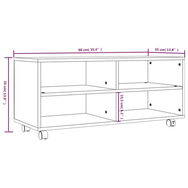 The Living Store TV-meubel met wieltjes - Gerookt eiken - 90 x 35 x 35 cm