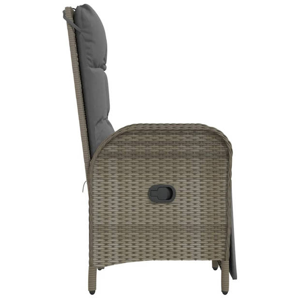 vidaXL Tuinstoelen 2 st verstelbaar met kussens poly rattan grijs