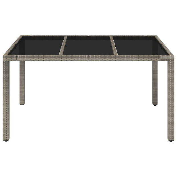 vidaXL Tuintafel met glazen blad 150x90x75 cm poly rattan grijs