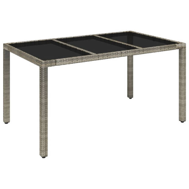 vidaXL Tuintafel met glazen blad 150x90x75 cm poly rattan grijs