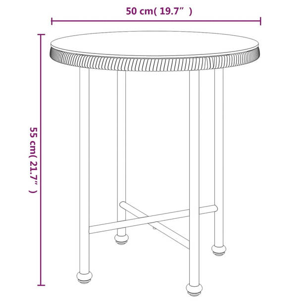 vidaXL Eettafel Ø50 cm gehard glas en staal zwart