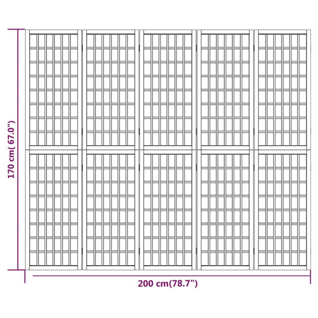 vidaXL Kamerscherm inklapbaar 5 panelen Japanse stijl 200x170 cm wit