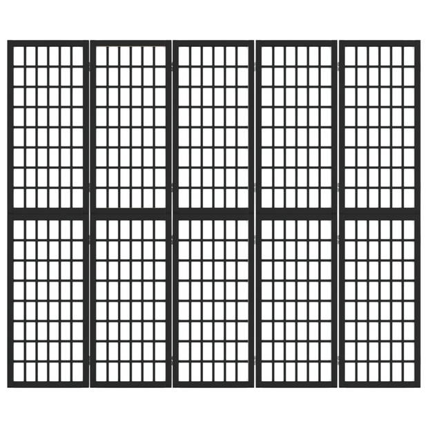 vidaXL Kamerscherm inklapbaar 5 panelen Japanse stijl 200x170 cm zwart
