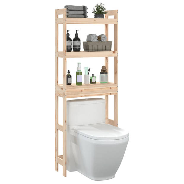 The Living Store Toiletrek - Massief grenenhout - Ruimtebesparend - 3 planken - 63 x 26 x 171 cm