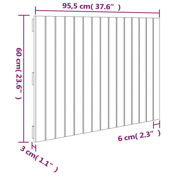 vidaXL Wandhoofdbord 95,5x3x60 cm massief grenenhout grijs